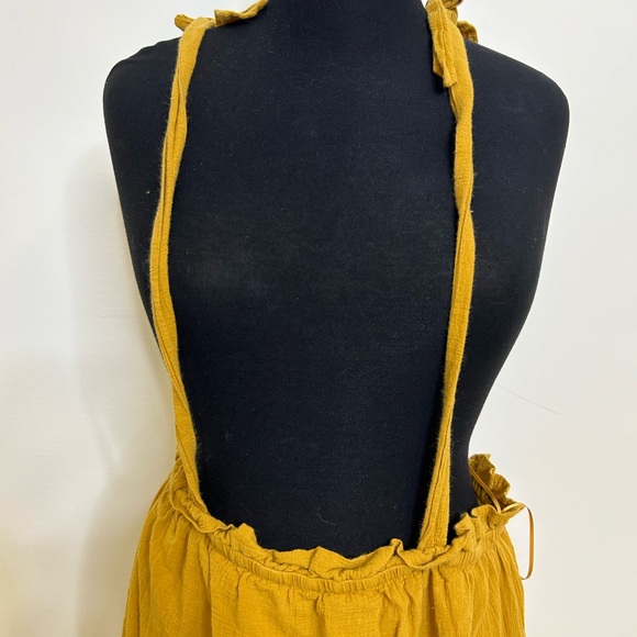 ◾️Catamaran Mustard Yellow Tiered Maxi Skirt With Overall Tie Straps And Pockets - Picture 8 of 9